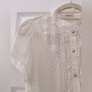 100% silk white sheer & lace top - MOST GORGEOUS, ELEGANT, COOL BLOUSE EVER!!